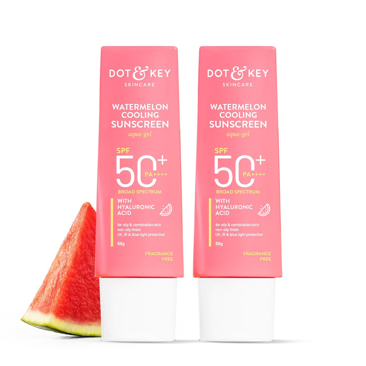 Dot & Key Watermelon Hyaluronic Cooling Sunscreen SPF 50 PA+++ Combo (Pack of 2, 50gm each) | For Oily, Normal & Combination Skin | UV + Blue Light Protection | Lightweight | No White Cast