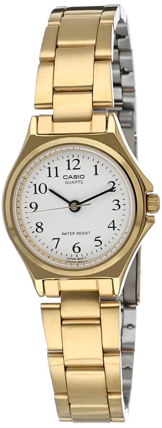 Casio Womens Quartz Watch, Analog Display and Leather Strap Champagne Gold