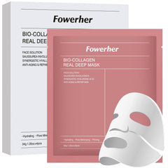 Fowerher Bio-Collagen Real Deep Mask - Hydrating Overnight Hydrogel Mask for Face, Pore Minimizing & Elasticity Improvement and Illuminating Treatment - Anti-Aging for Glowing Skin- 4Pcs