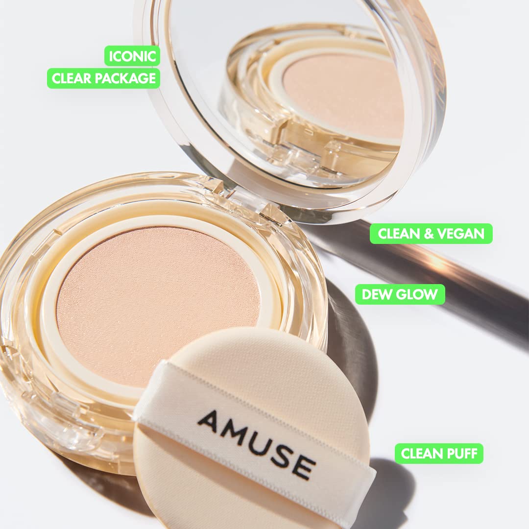 AMUSE Dew Jelly Vegan Cushion Foundation 02 NUDE | dewy, glow, long-lasting, double coverage, clean beauty, lightweight, natural look, foundation for sensitive skin, hydrating cushion