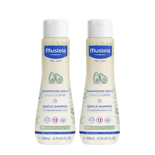 Mustela Baby Gentle Shampoo with Natural Avocado - Hair Care for Kids of all Ages & Hair Types - Tear-Free & Biodegradable Formula 200ml - Pack of 2