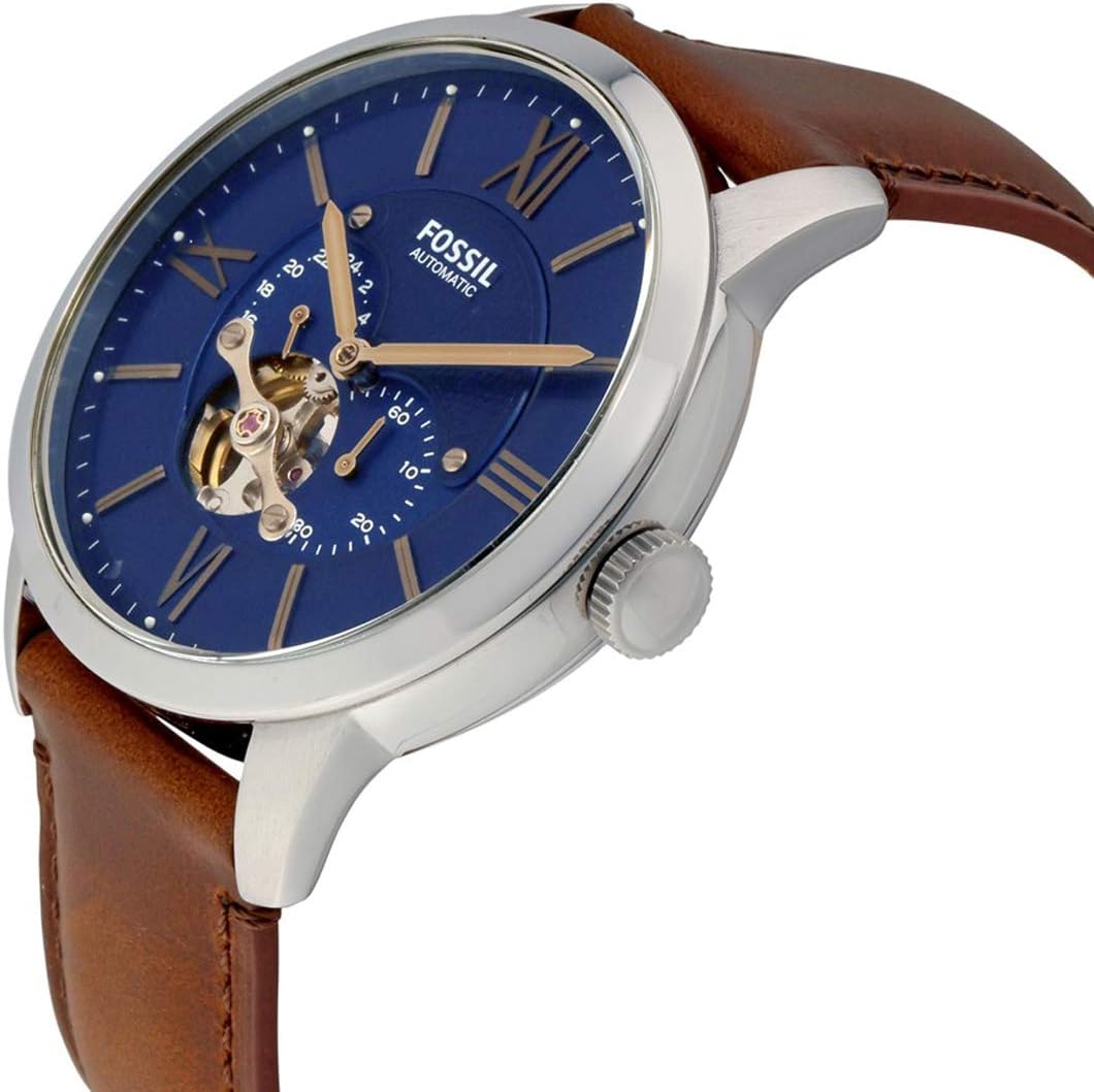 Fossil Analogue Men's Watch (Blue Dial Brown Colored Strap) - Fossil Automatic ME3110, Blue, Automatic Watch