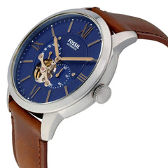 Fossil Analogue Men's Watch (Blue Dial Brown Colored Strap) - Fossil Automatic ME3110, Blue, Automatic Watch