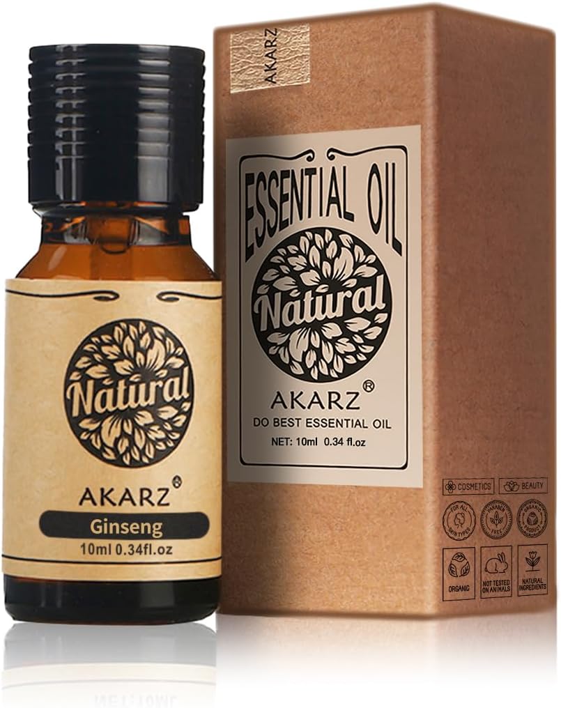 AKARZ Ginseng Essential Oil Natural Organic Ginseng Oil for Skin Body Hair Care,Diffuser, Candle,Soap,Making, DIY,Massage Aroma 10ml