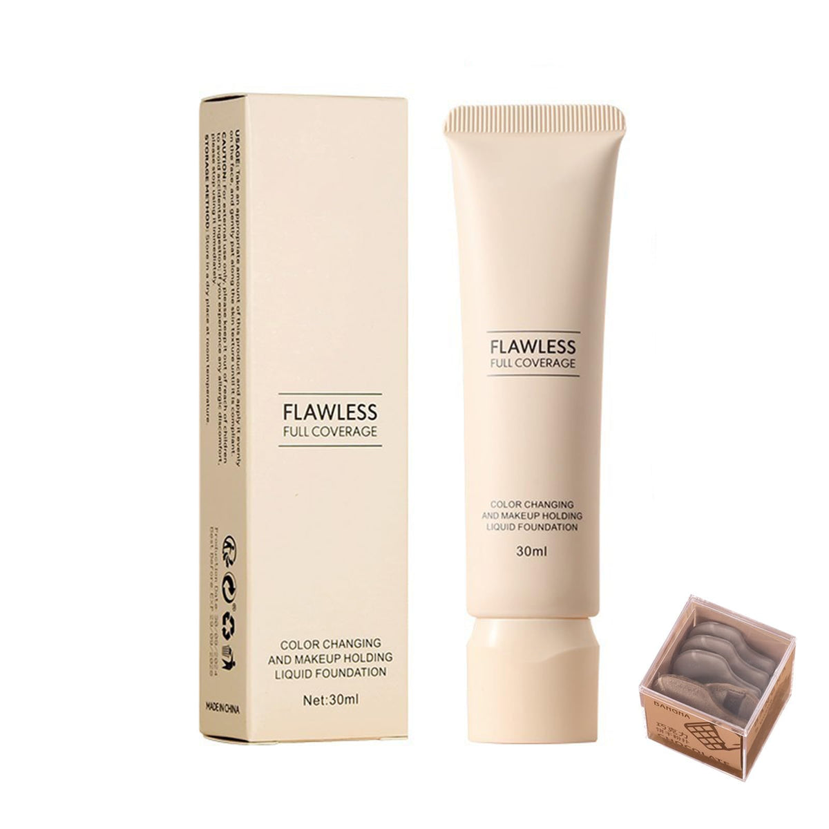 KASTWAVE Super Stay Liquid Foundation, Full Coverage Hydrating Waterproof Foundation with 6Pcs Powder Puff, Color Correcting, Perfect Concealer, Lightweight Warm Skin Tone Foundation, 30ml (1pcs)