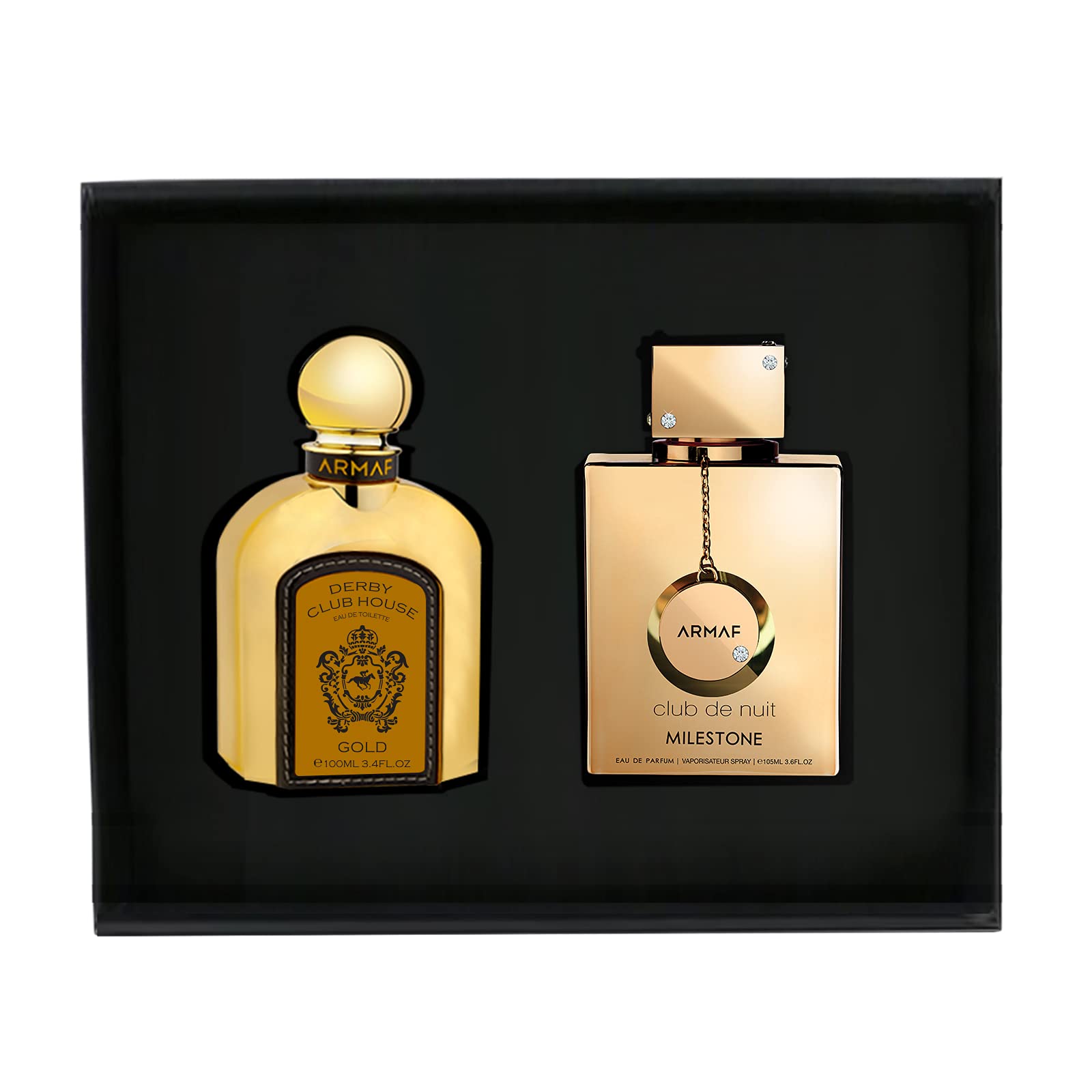 Armaf Gold Collection Men Perfume 2 Piece Gift Set - Derby Club House Gold EDT, 100ML - Club De Nuit Milestone EDP, 105ML - perfumes for men - perfume for woman - for Him