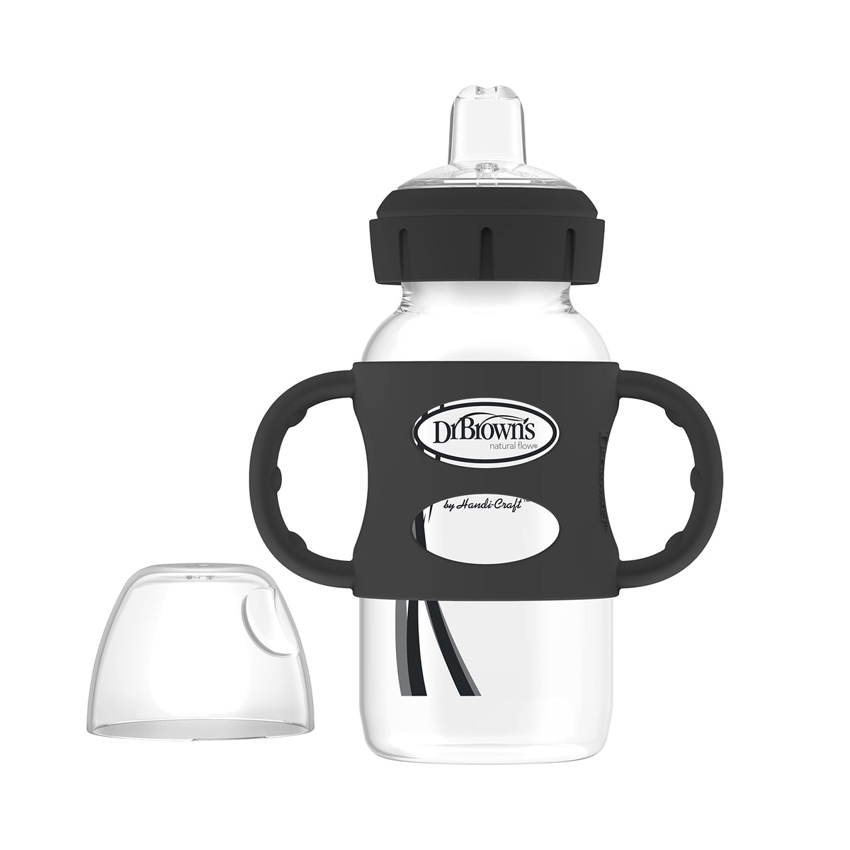 Dr. Brown's Wide-Neck Transitional Sippy Bottle with Silicone Handles 9 oz/270 mL, Black, 1-Pack
