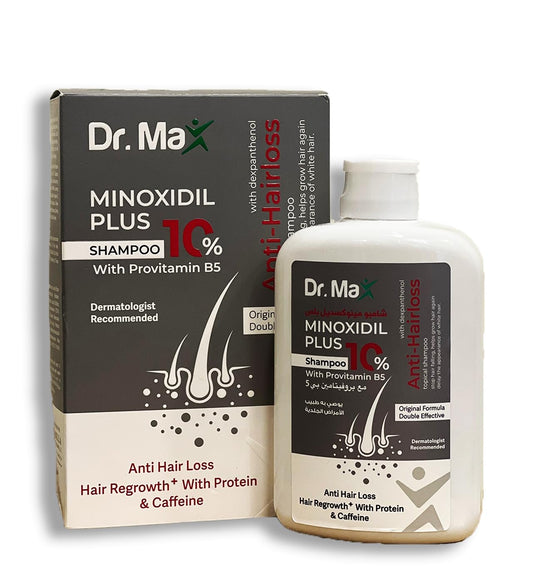 dr MAX Minoxidil Plus 10% Anti-Hair Loss Shampoo with Provitamin B5, Lush Scent, for Adults with Hair Loss or Thinning, Unisex-Adults
