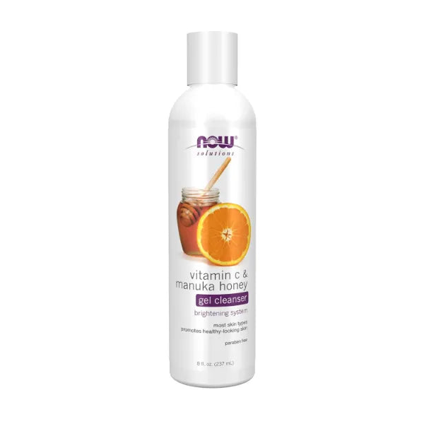 NOW Foods Solutions, Vitamin C and Manuka Honey Gel Cleanser, Brightening System, Promotes Healthy-Looking Skin, 8 Fl Oz