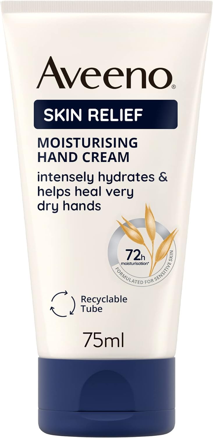 Aveeno Skin Relief Moisturising Hand Cream, With Soothing Triple Oat Complex & Shea Butter, Suitable For Sensitive Skin, Intense Hydration, Helps Relieve Dry and Tight Skin, Unscented, 75ml