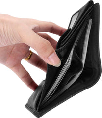 HAWEE Trifold Billfold RFID Blocking Cowhide Leather Wallet for Men 10 Card Slots 2 ID Windows with Coin Pocket - Black
