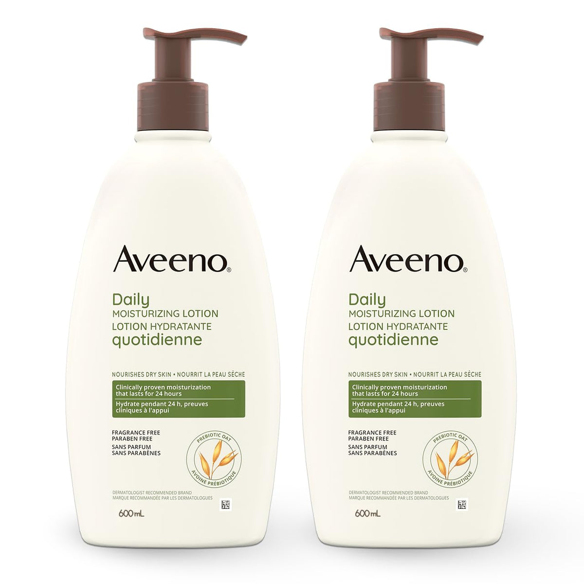 Aveeno active naturals Daily Moisturizing Lotion, moisturizes for 24h, 2 x 600 ml