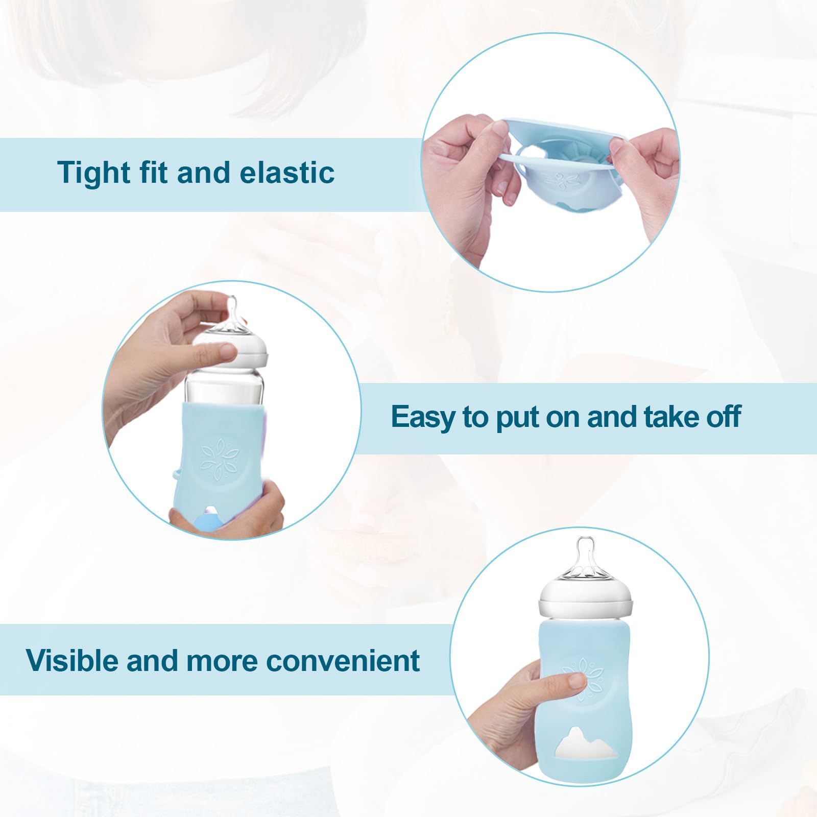 3 Pack Silicone Sleeves for Avent Natural Glass Baby Bottles, Shatter Proof Silicone Sleeve with Brush for Philips Avent Glass Bottles 8 Ounce, Baby Bottle Holder for Phillips Avent Glass Bottles