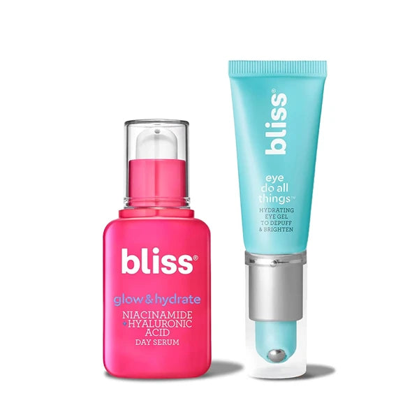 Bliss Glow & Hydrate Serum - Niacinamide + Hyaluronic Acid Serum + Eye Do All Things Hydrating Eye Gel Depuff & Brighten Straight-from-the-Spa Paraben Free