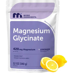 Micro Ingredients Magnesium Powder, 420mg Per Serving, 12oz (56 Servings) | Sugar Free Lemonade Flavor | Magnesium Glycinate Powder Supplement with Elemental Form | Chelated Minerals | Non-GMO, Vegan