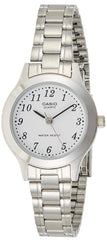 Casio Womens Quartz Watch, Analog Display and Leather Strap Silver White