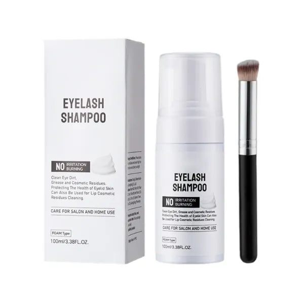 Grospe Eyelash Extension Cleansing Foam - 3.4 fl.oz Lash Shampoo with Applicator Brush, Safe Makeup Remover for Extension & Natural Lashes, Oil-Free Foaming Formula