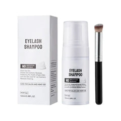 Grospe Eyelash Extension Cleansing Foam - 3.4 fl.oz Lash Shampoo with Applicator Brush, Safe Makeup Remover for Extension & Natural Lashes, Oil-Free Foaming Formula
