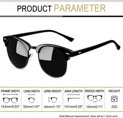 Joopin Polarized Semi Rimless Sunglasses Men Women, Classic Half Frame Sun Glasses UV Protection