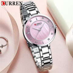 CURREN Ladies Analog Watch Stainless Steel Case Pink Dial Stainless Steel Bracelet