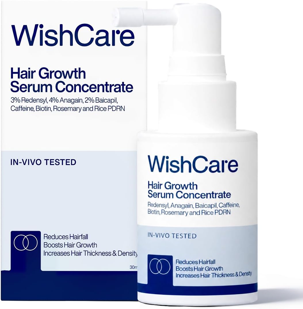 WishCare Hair Growth Serum Concentrate - 3% Redensyl, 4% Anagain, 2% Baicapil, Caffeine, Biotin & Rice Water - Rosemary Hair Serum for Hair Fall Control & Hair Growth 30ml