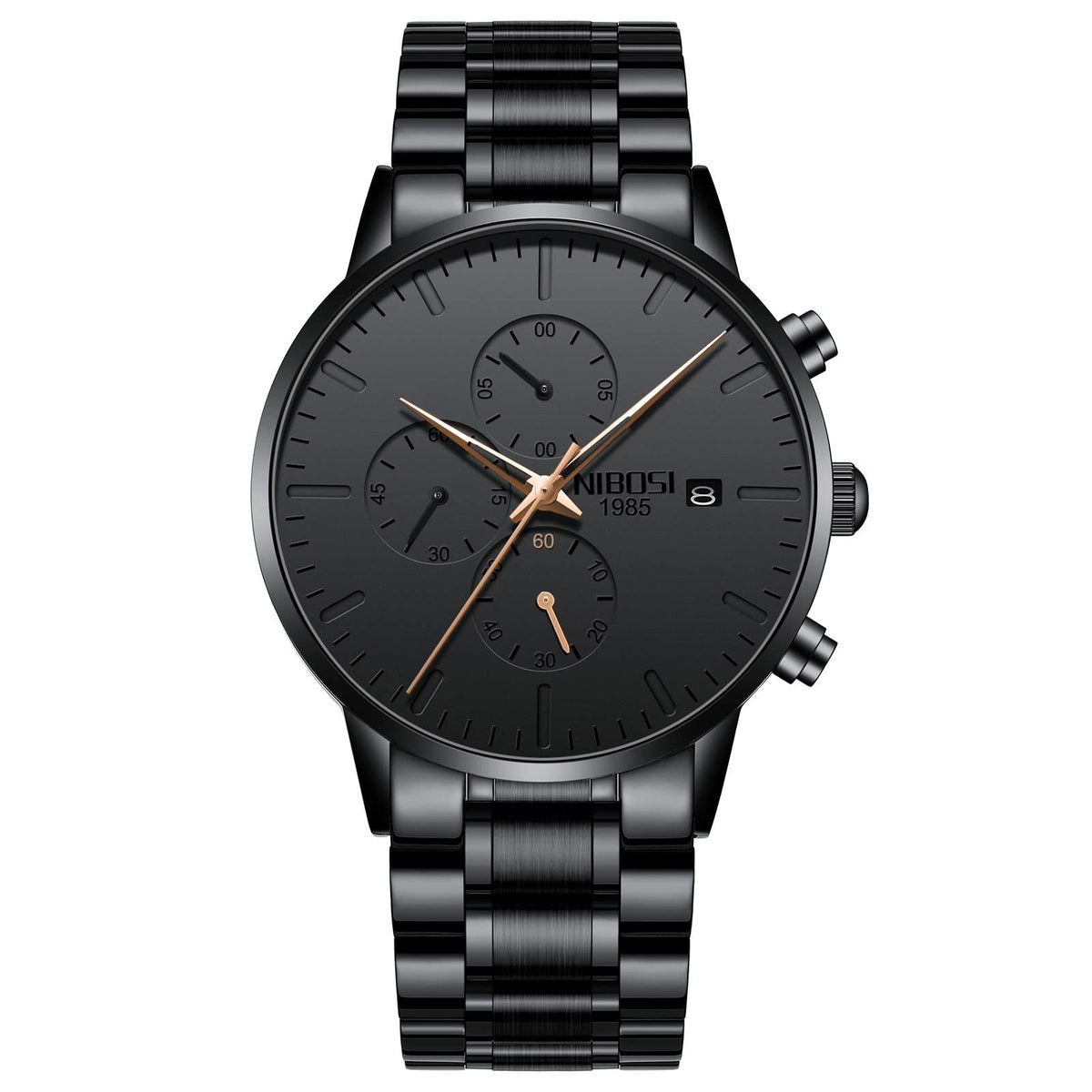 NIBOSI Men's Watches Analog Minimalist Black/Gold Dial Watches for Men Business Chronograph Military Casual Wrist Watches Stainless Steel Strap Date