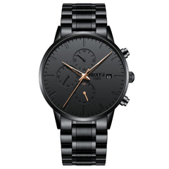NIBOSI Men's Watches Analog Minimalist Black/Gold Dial Watches for Men Business Chronograph Military Casual Wrist Watches Stainless Steel Strap Date