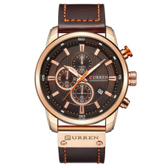 CURREN Mens Water Resistant Sport Chronograph Watches Military Multifunction Leather Quartz Wrist Watches (gold brown)