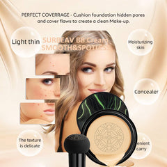 Air Cushion CC Cream Mushroom Head Foundation, 2 PCS Amazfly Moisturizing BB Cream Face Primer Makeup Long Lasting Matte Concealer Bright Makeup Base Long Lasting with Mushroom Makeup Sponge and