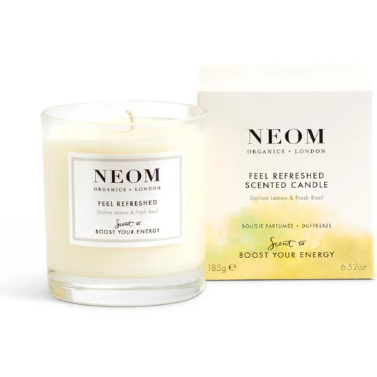 NEOM Feel Refreshed Scented Candle, 1 Wick | Lemon & Basil | Essential Oil Aromatherapy Candle | Scent to Boost Your Energy
