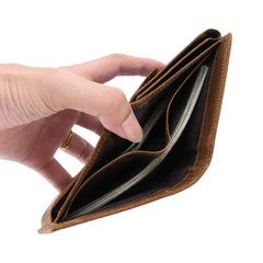 HAWEE Trifold Billfold RFID Blocking Cowhide Leather Wallet for Men 10 Card Slots 2 ID Windows with Coin Pocket - Brown