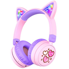 iClever Kids Bluetooth Headphones, 60 Hours Playtime, LED Cat Ear Light, 74/85dB Safe Sound, Bluetooth 5.3, USB C Charging, Wireless Headphones for Kids, Built-in Mic for iPad and Tablet Travel Gift