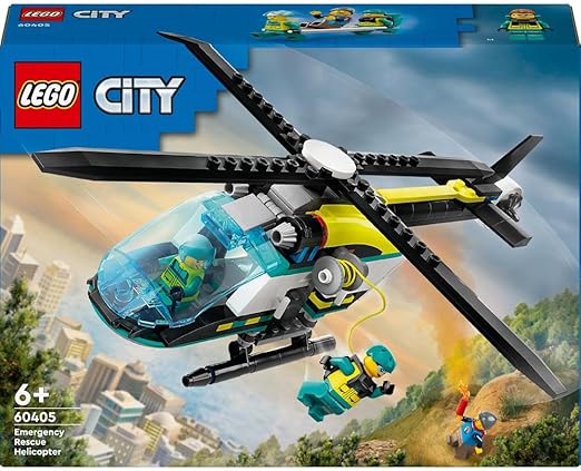 LEGO City Emergency Rescue Helicopter Toy for 6 Plus Year Old Boys & Girls, Vehicle Building Set with Winch, Spinnable Rotors and 3 Minifigures for Imaginative Play, Fun Birthday Gift for Kids 60405