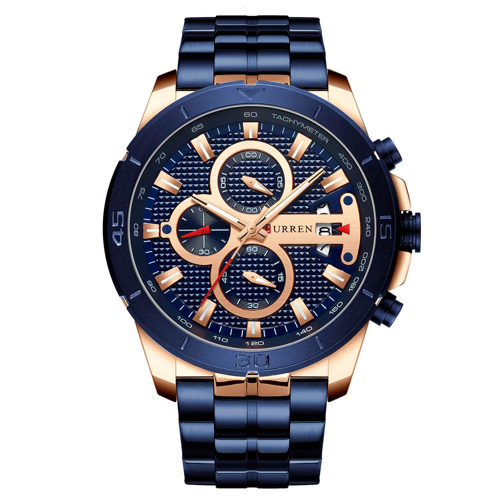CURREN Quartz Watches for Men's Original Brand Calendar Multi-function style Waterproof Boys Steel Wrist Watch 8337 - Blue
