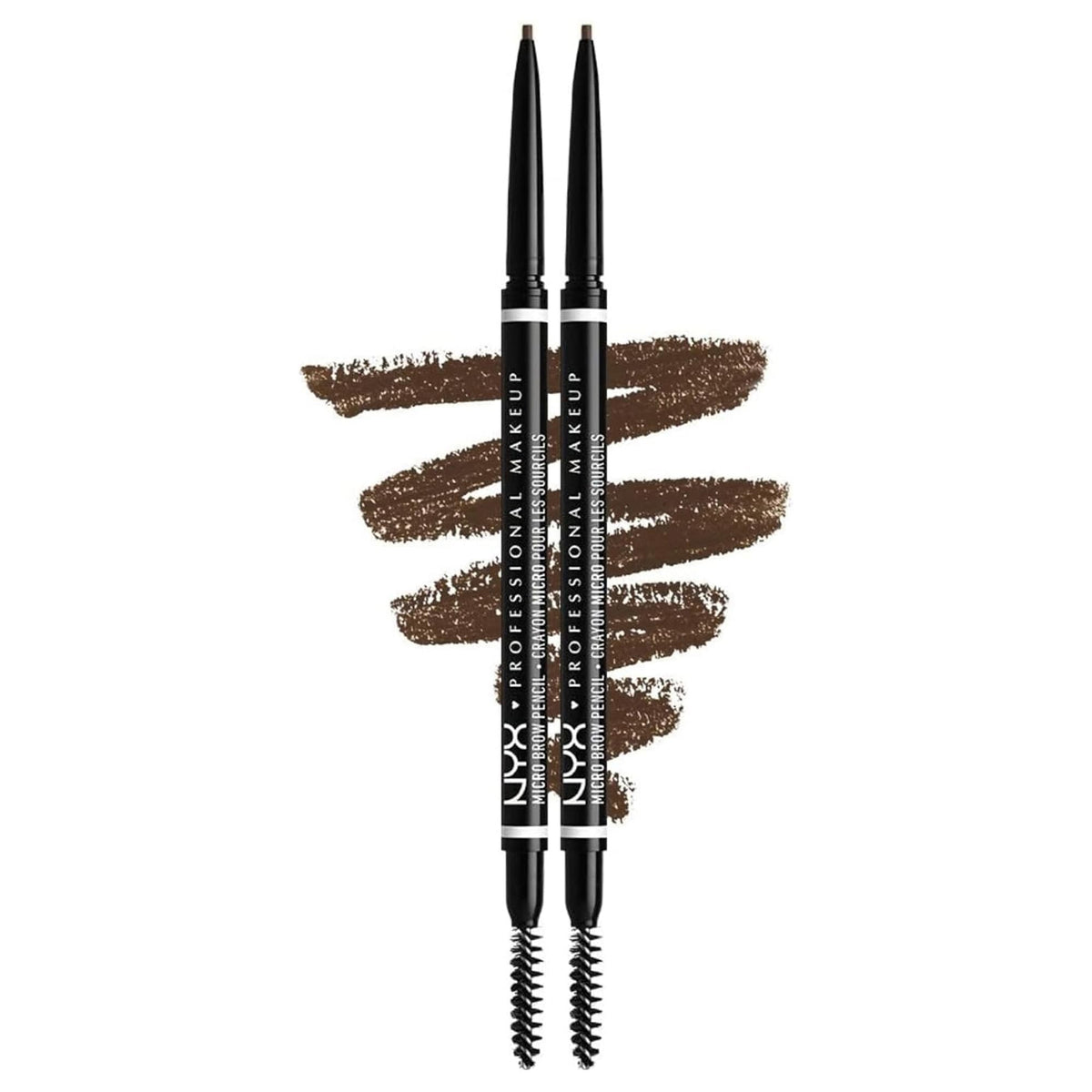 NYX Professional Makeup Micro Brow Pencil, Dual Ended with Mechanical Brow Pencil and Spoolie Brush, Pack of 2, Shade: Brunette