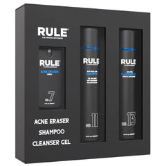 RULE COSMECEUTICALS Men's Face & Hair Kit, No.7 Body Acne Spray, No.11 Anti Hair Loss Shampoo & No.13 Gel Cleanser, Hair Care and Skin Care Set
