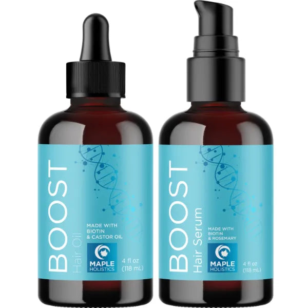 Maple Holistics BOOST Biotin Hair Growth Bundle - Rosemary Peppermint & Black Castor Oil Serum & Pumpkin Seed Oil Biotin Hair Oil