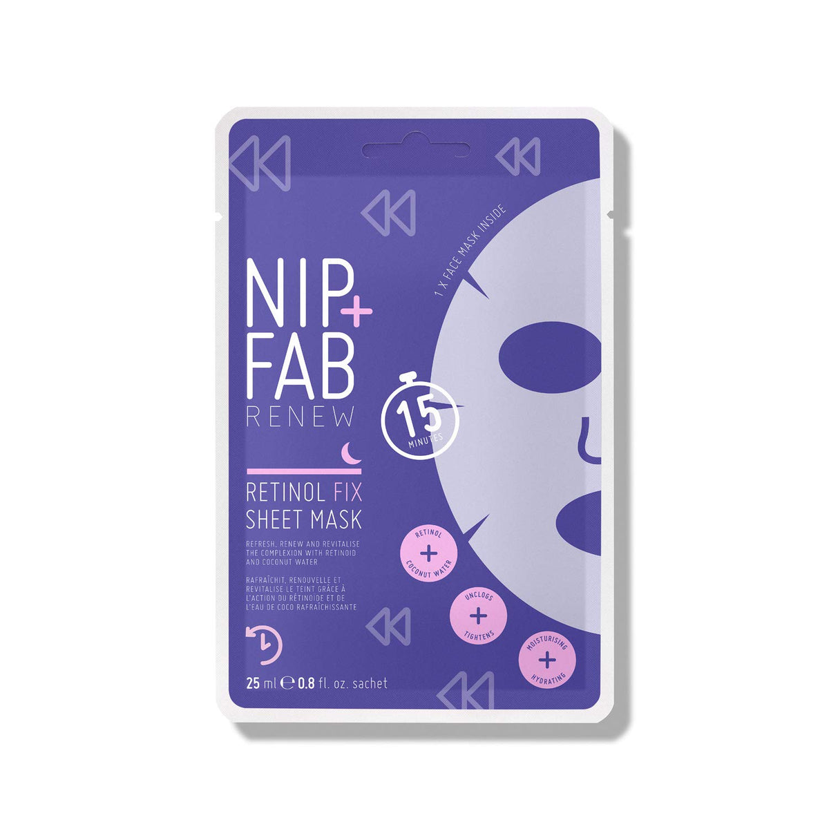 Nip+Fab Retinol Fix Sheet Mask for Face with Coconut Water, Edelweiss Flower Extract, Hydrating Gel Facial Mask for Refining Minimizing Pores, 0.8 Fl Oz,Multi,SKRETSMSK