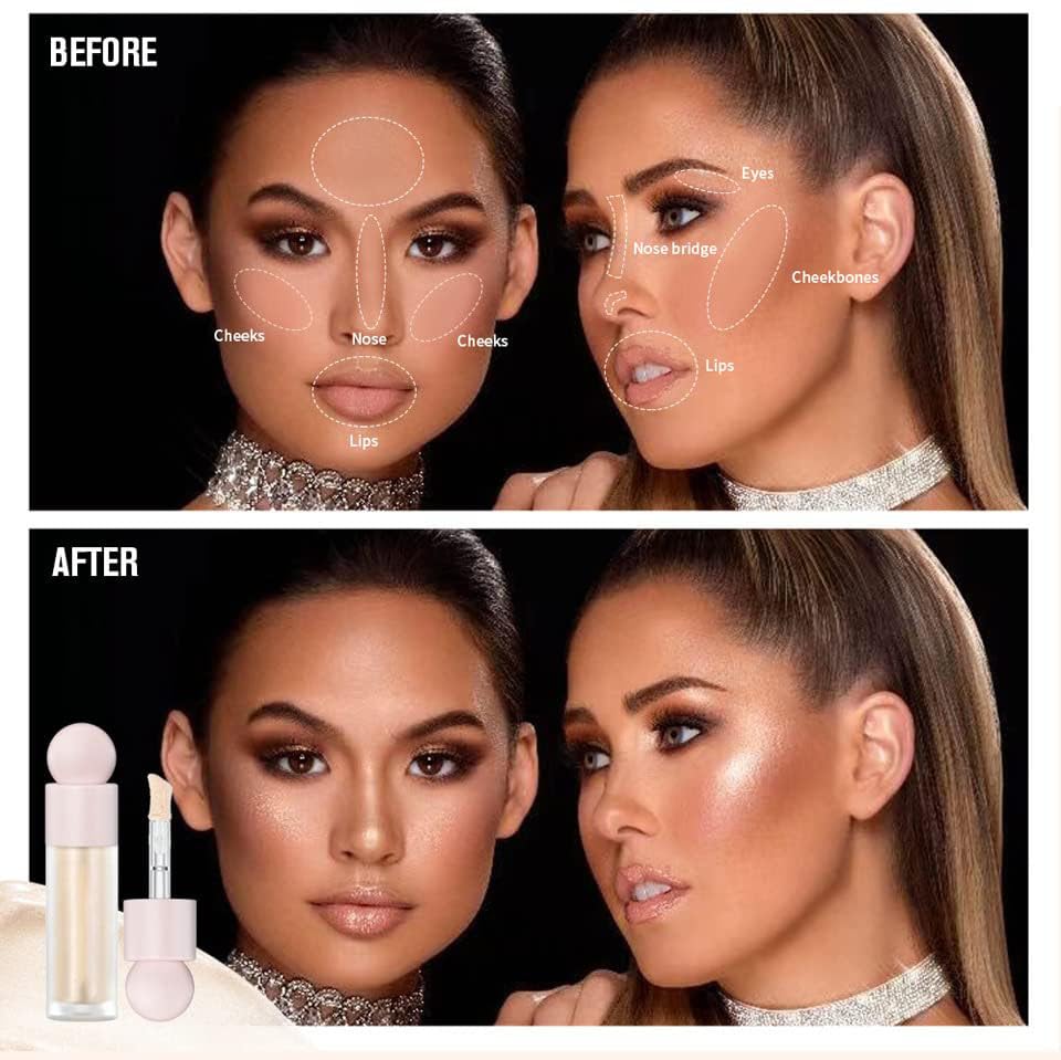3Pcs Liquid Highlighter, Stick Liquid Luminizer Makeup Liquid Illuminator Face Highlighter, Liquid Luminizer Shimmer Stick with Cushion Applicator, Natural Glow Makeup Sparkly Highlighters for Face