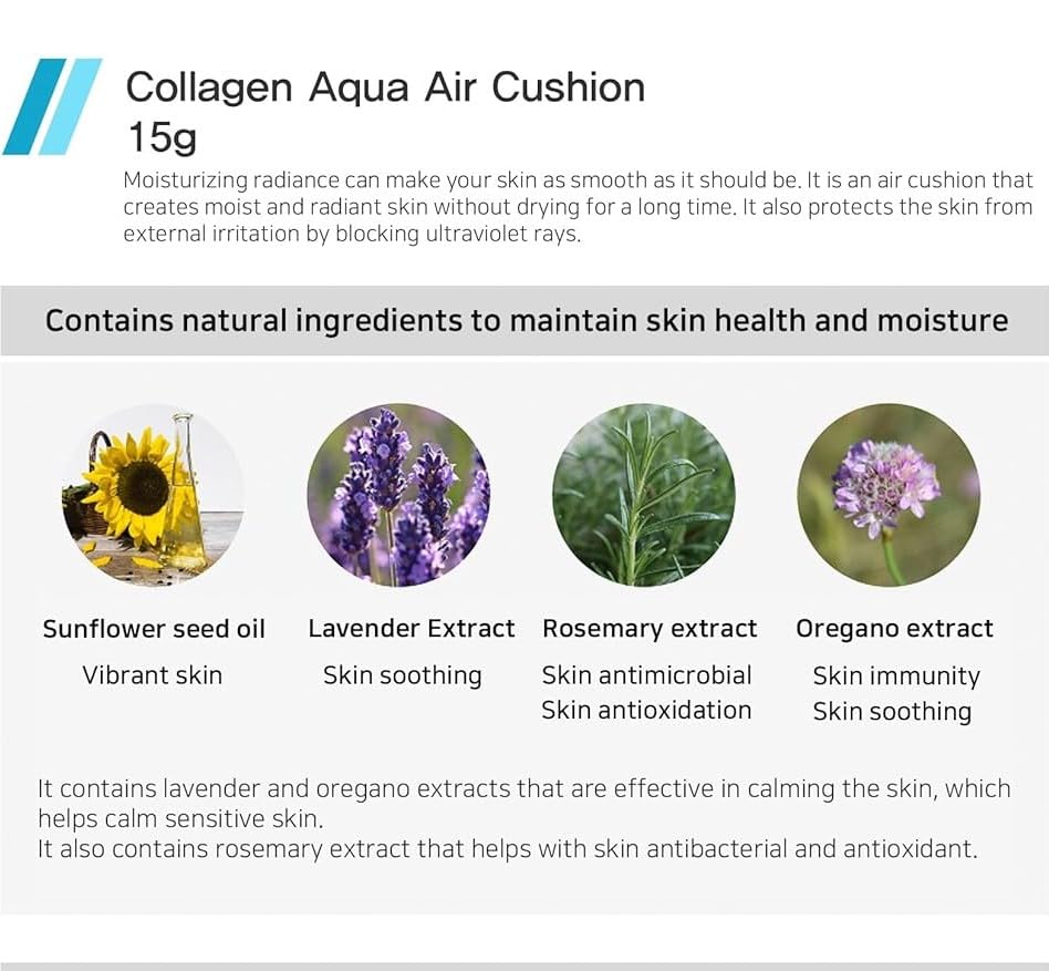 Enough Collagen Aqua Air Cushion 0.53 oz (15g) - Hydrating Foundation with SPF50, Dewy Finish, and Collagen Boost - Korean Beauty Essential for Radiant Skin (#13 - Light Beige)