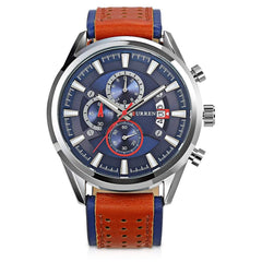 Curren 8290 Men's Analog Leather Strap Watch with Date Display - Blue, Brown