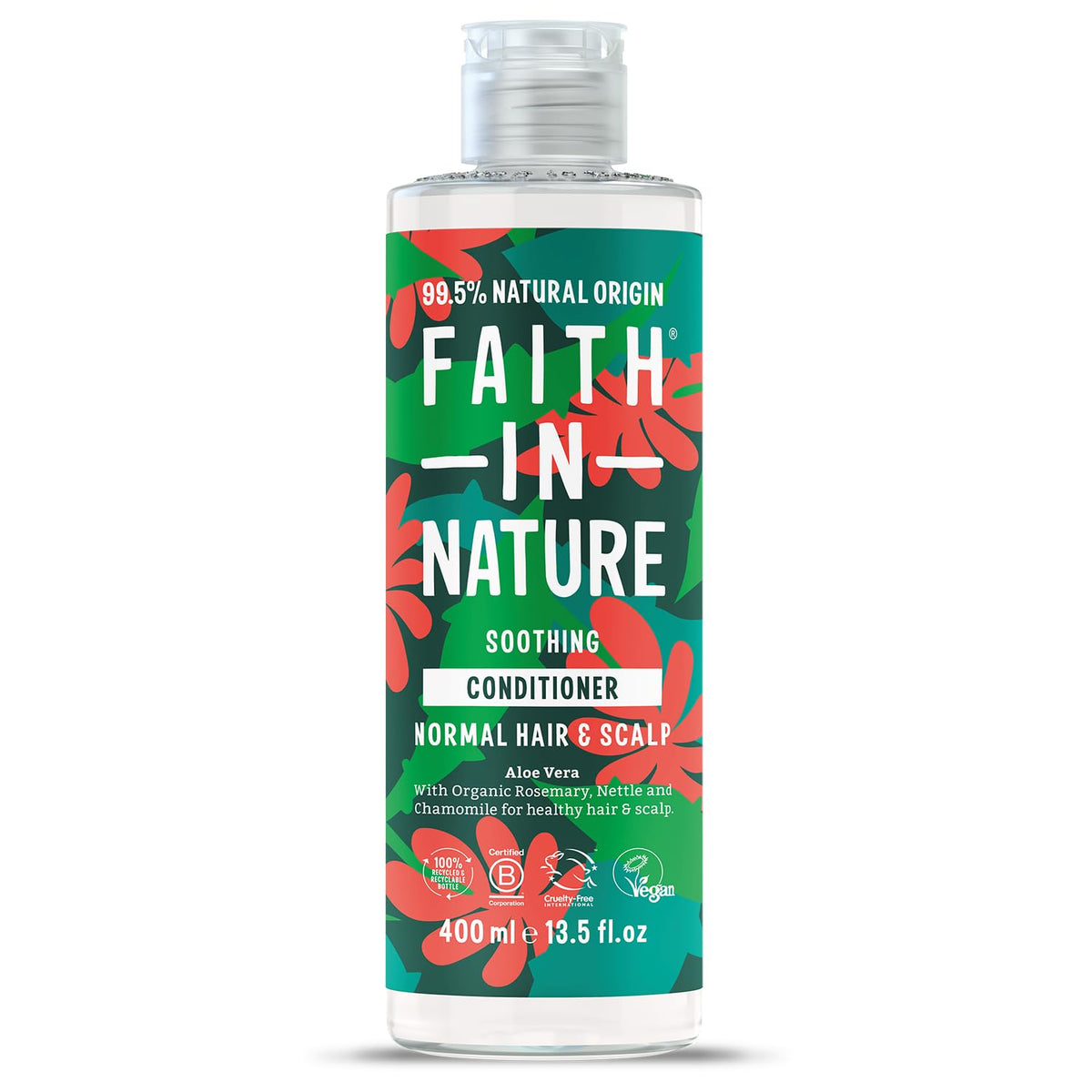 Faith in Nature | 400 ml | Soothing Conditioner | Aloe Vera for Normal Hair & Scalp | 99.5% Natural Origin | With Organic Rosemary, Nettle & Chamomile | Vegan & Cruelty-Free
