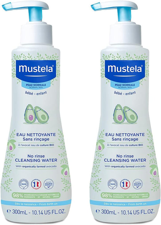 Mustela Baby Cleansing Water - No-Rinse Micellar Water - with Natural Avocado for Baby's Face, Body & Diaper - 300ml - Pack of 2