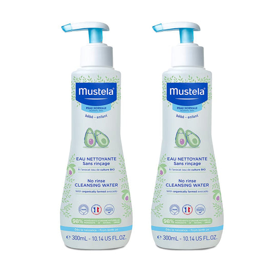 Mustela Baby Cleansing Water - No-Rinse Micellar Water - with Natural Avocado for Baby's Face, Body & Diaper - 300ml - Pack of 2