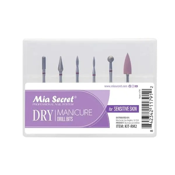 Mia Secret 6 pcs Dry Manicure Drill Bits Set, Mia Secret DIY home and Salon nail bits for Sensitive Skin MADE IN USA