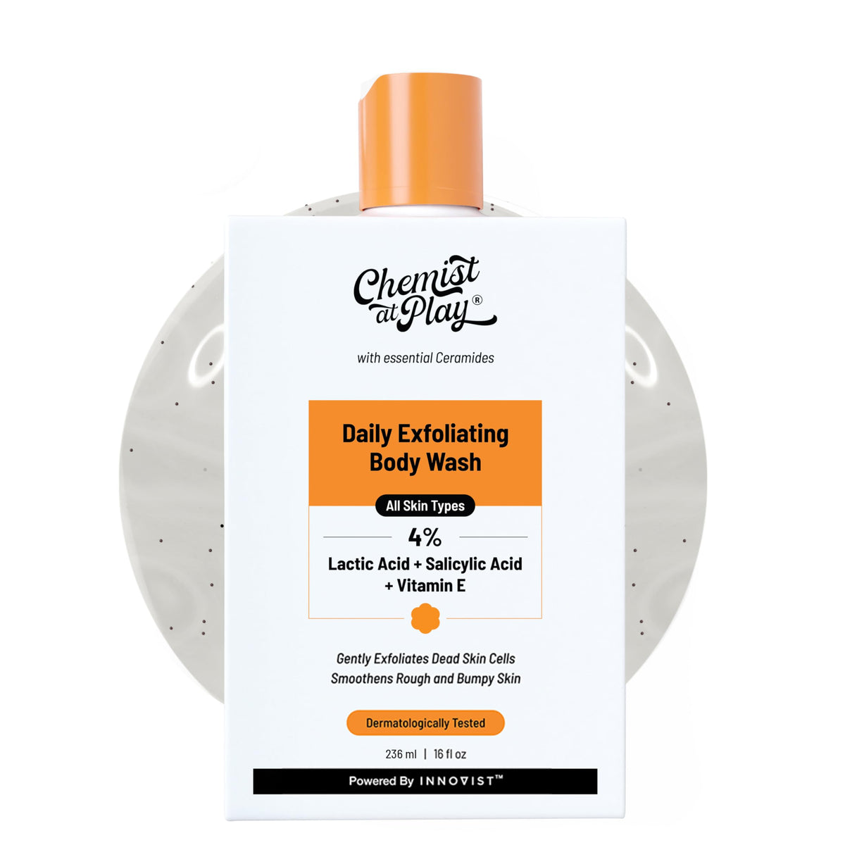 Chemist at Play Exfoliating Body Wash with Ceramides | 2% Lactic Acid + 2% Zemea + 0.5% Vitamin E | For rough, bumpy skin. Gently exfoliates and makes the skin smooth | 236 ml