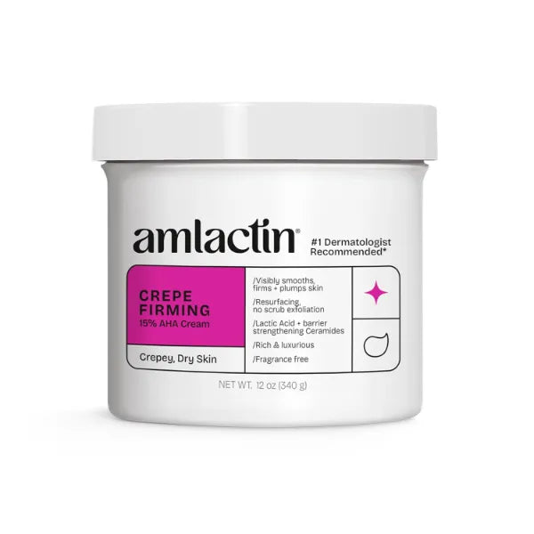 AmLactin Crepe Firming Cream - Therapeutic Skin Tightening Cream for Body – No-Scrub Exfoliator and Moisturizer, Skin Care with 15% Lactic Acid AHA, 12 oz