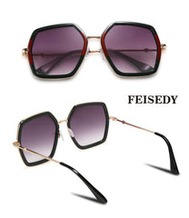 FEISEDY Women Large Hexagon Inspired Sunglasses Fashion Irregular Design Style Geometric B2503