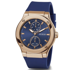 GUESS Men's 45mm Watch - Black Strap Black Dial Silver Case