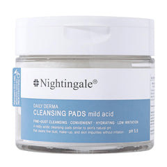 Nightingale Korean Daily Derma Cleansing Pads Mild Acid 70 Pcs - Face Skin Care with Hyaluronic Acid, Hydrating Makeup Remover - Gentle Peel Exfoliating Facial Pads for Sensitive skin